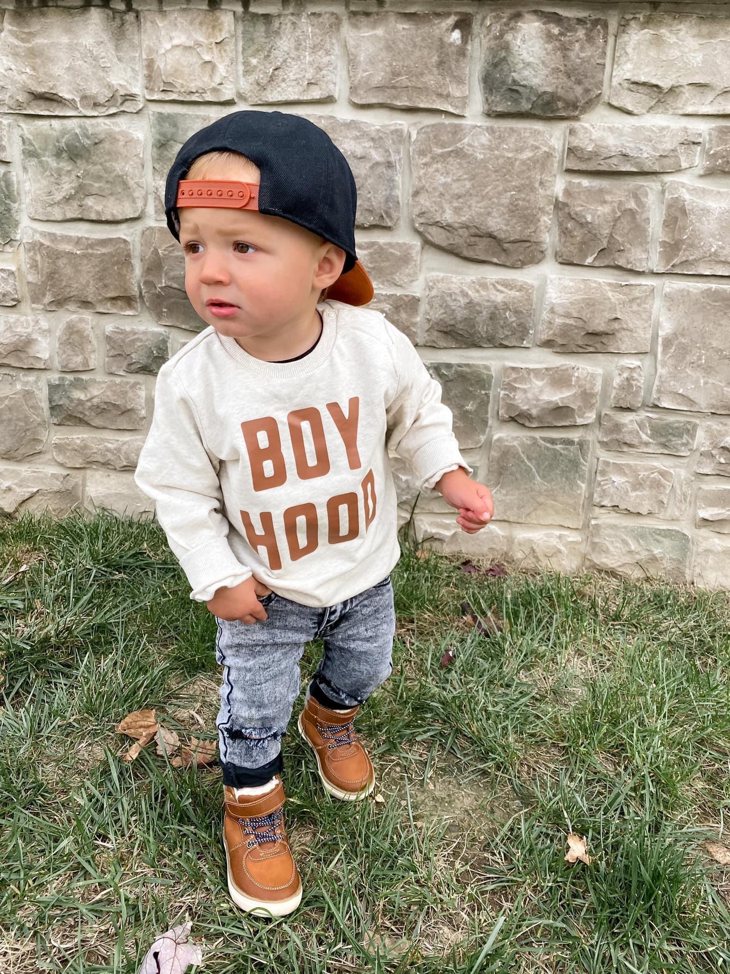Boy Hood Crewneck (cream with brown)