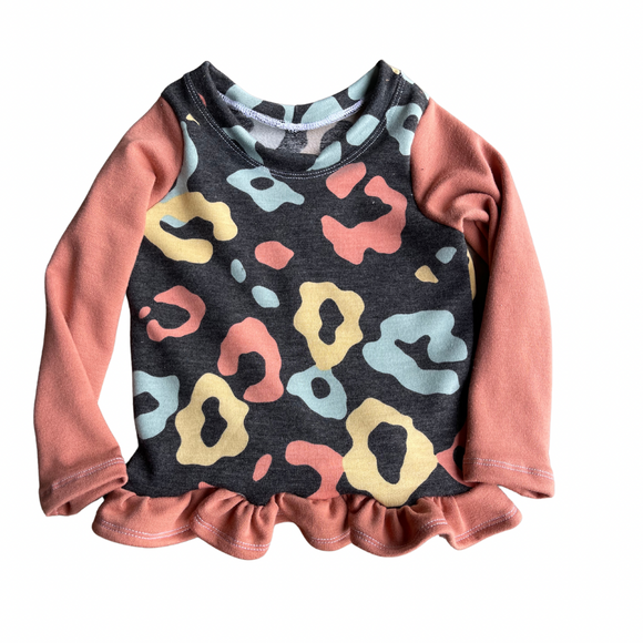 Girls Cheatah Long Sleeve w/ruffle